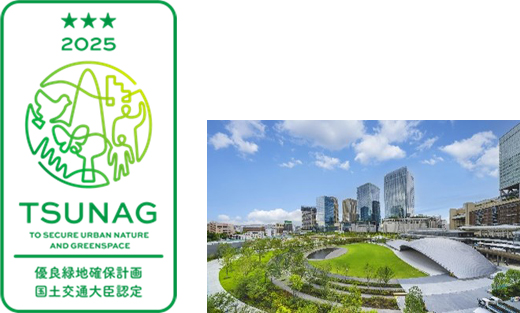 Umekita Park and the Grand Green Osaka North Wing as viewed from the South Wing