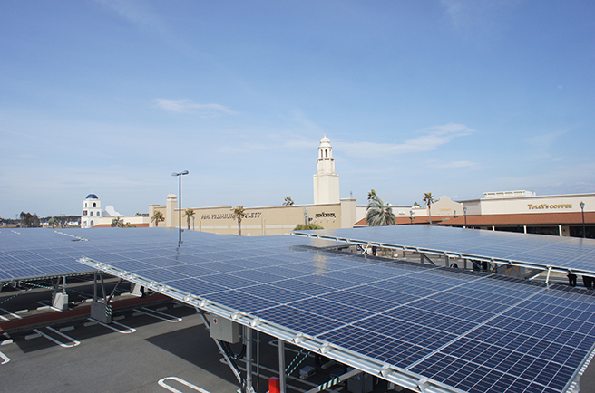 Carport-type solar power generator for captive consumption (Aimi Premium Outlets)